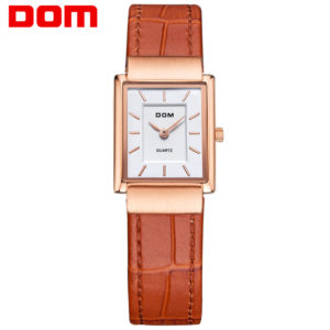 DOM women leather gold watch luxury brand waterproof style quartz Square watches G-1089