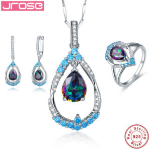 Jrose Wedding Bridal Jewelry 100% sets, 925 Sterling Silver Necklace, earrings, rings, water drops, manganese, garnet jewelry