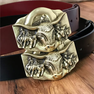 Genuine Leather Cowboy Belt Brass Bull Buckle Mens Belts Luxury Men Belt Vintage Ceinture Homme Cinturones Male Strap MBT0389