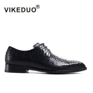 VIKEDUO Luxury Brand New Fashion Mens Derby Shoes Royal Genuine Snakeskin Italy Design Party Formal Shoe Luxury Black Footwear