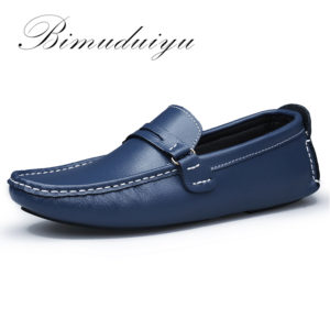 BIMUDUIYU Brand New Men Flats Soft  Bottom Leather Comfy Driving Shoes Handmade Summer Slip On Causal Shoes For Man Size 38-47