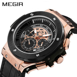 MEGIR Original Men Watch Leathter Chronograph Military Watches Sports Quartz Wristwatches Reloj Hombre Clock Men Hour Relogio